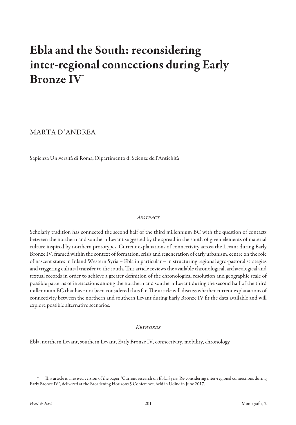 Reconsidering Inter-Regional Connections During Early Bronze IV*