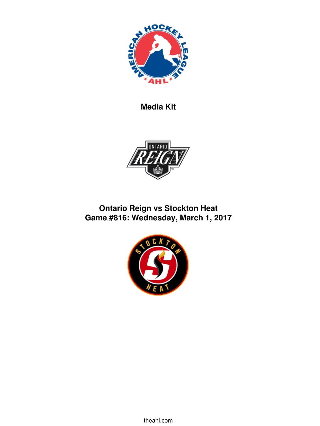 Media Kit Ontario Reign Vs Stockton Heat Game #816: Wednesday