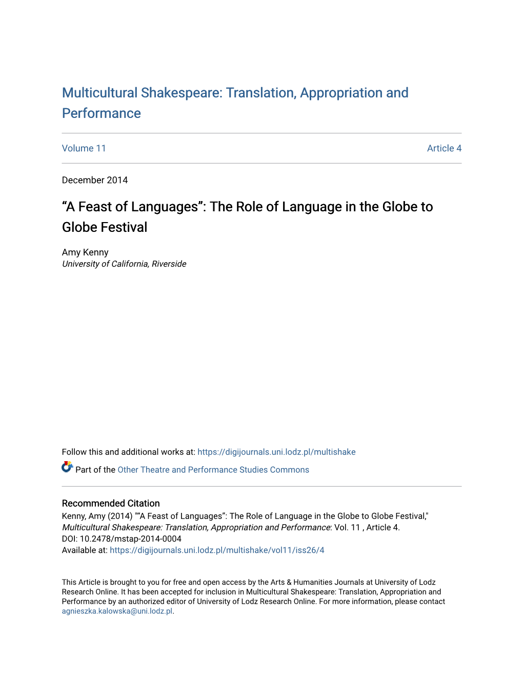 The Role of Language in the Globe to Globe Festival