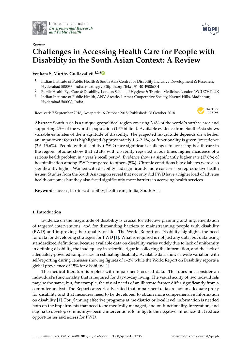 Challenges in Accessing Health Care for People with Disability in the South Asian Context: a Review