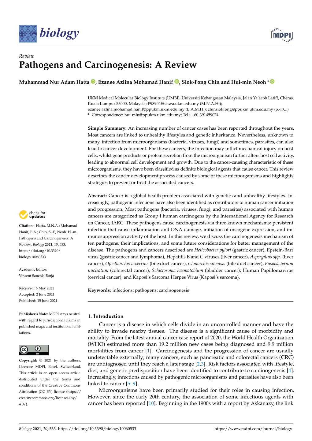 Pathogens and Carcinogenesis: a Review