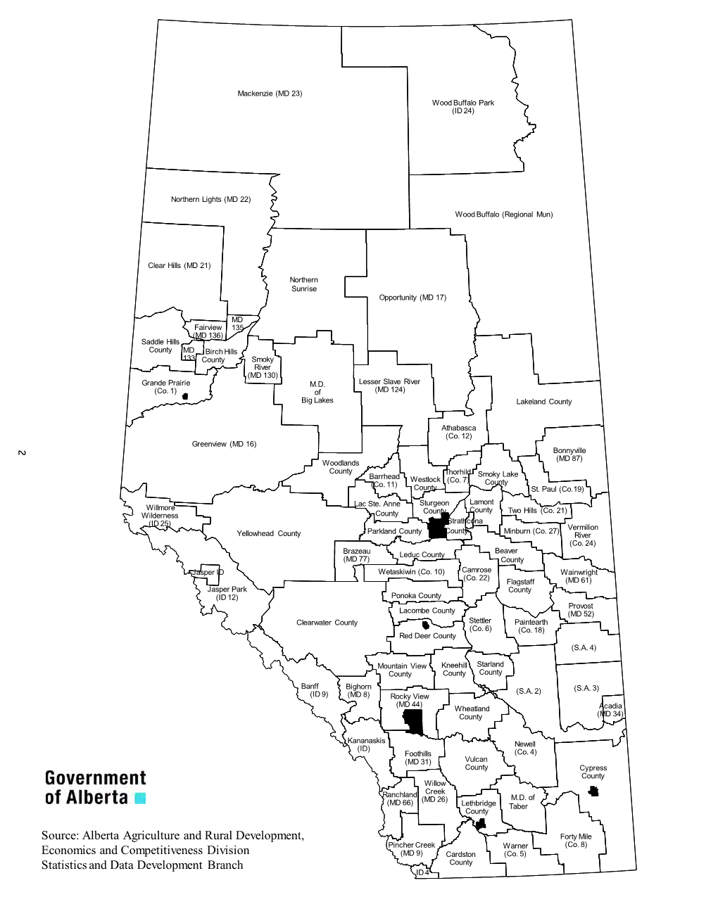 Alberta Map of Municipalities and Listing of Municipalities