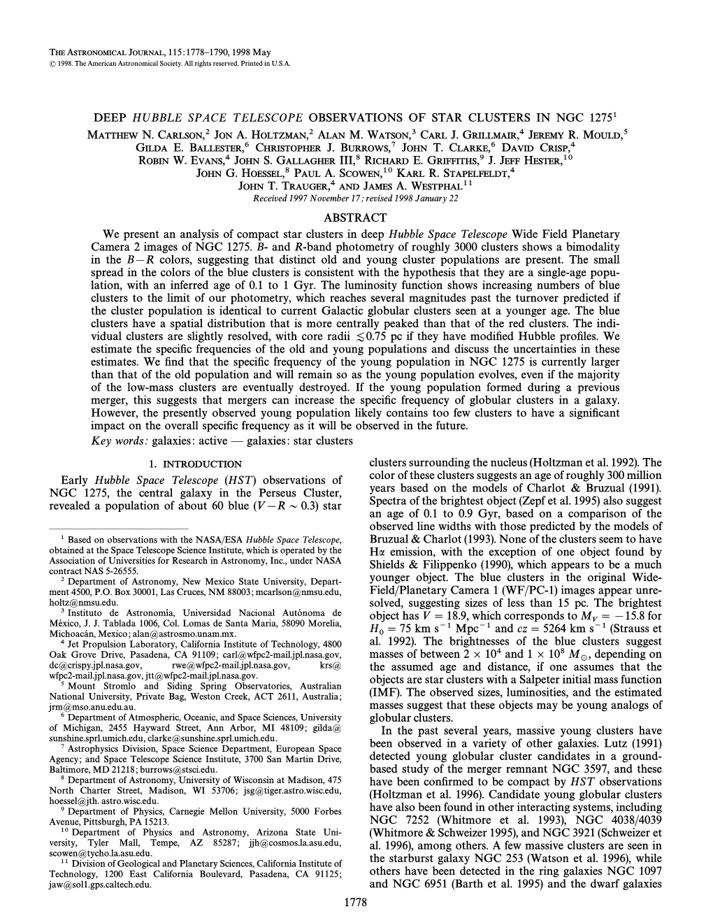 Deep Hubbl E Space T El Escope Observations of Star Clusters in Ngc 12751 Matthew N.Carlson,2 Jon A.Holtzman,2 Alan M.Watson,3 Carl J.Grillmair,4 Jeremy R