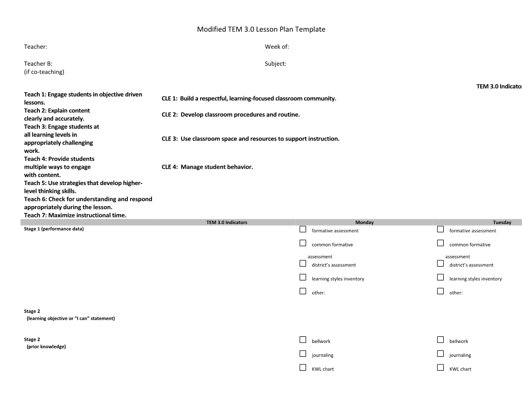 Modified TEM 3.0 Lesson Plan Template