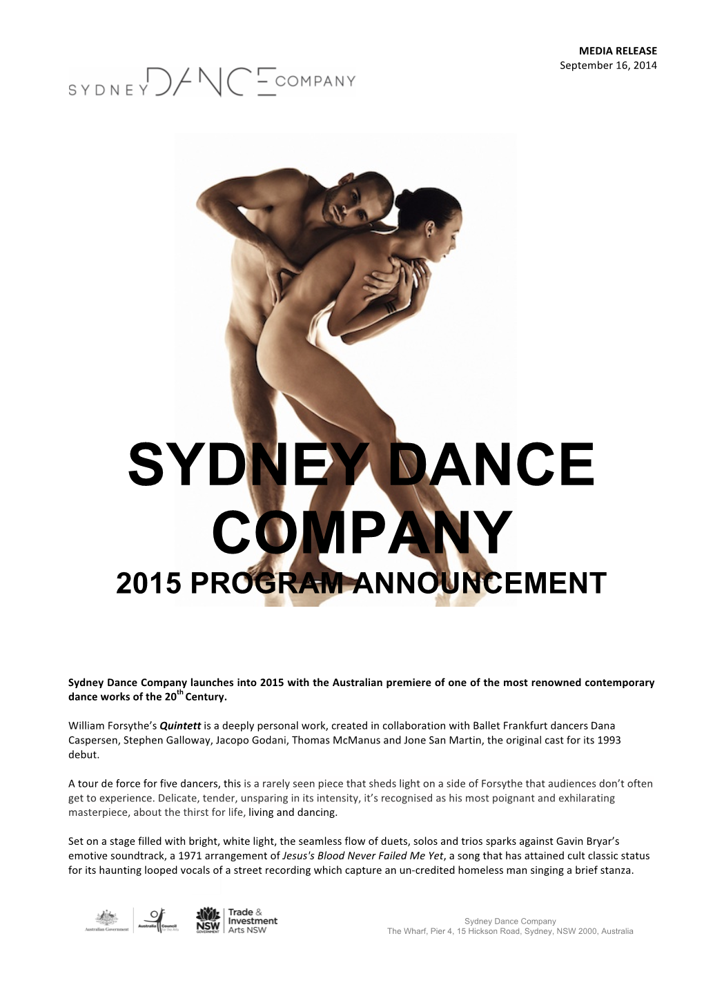 160914 MR Sydney Dance Company Announces 2015 Program