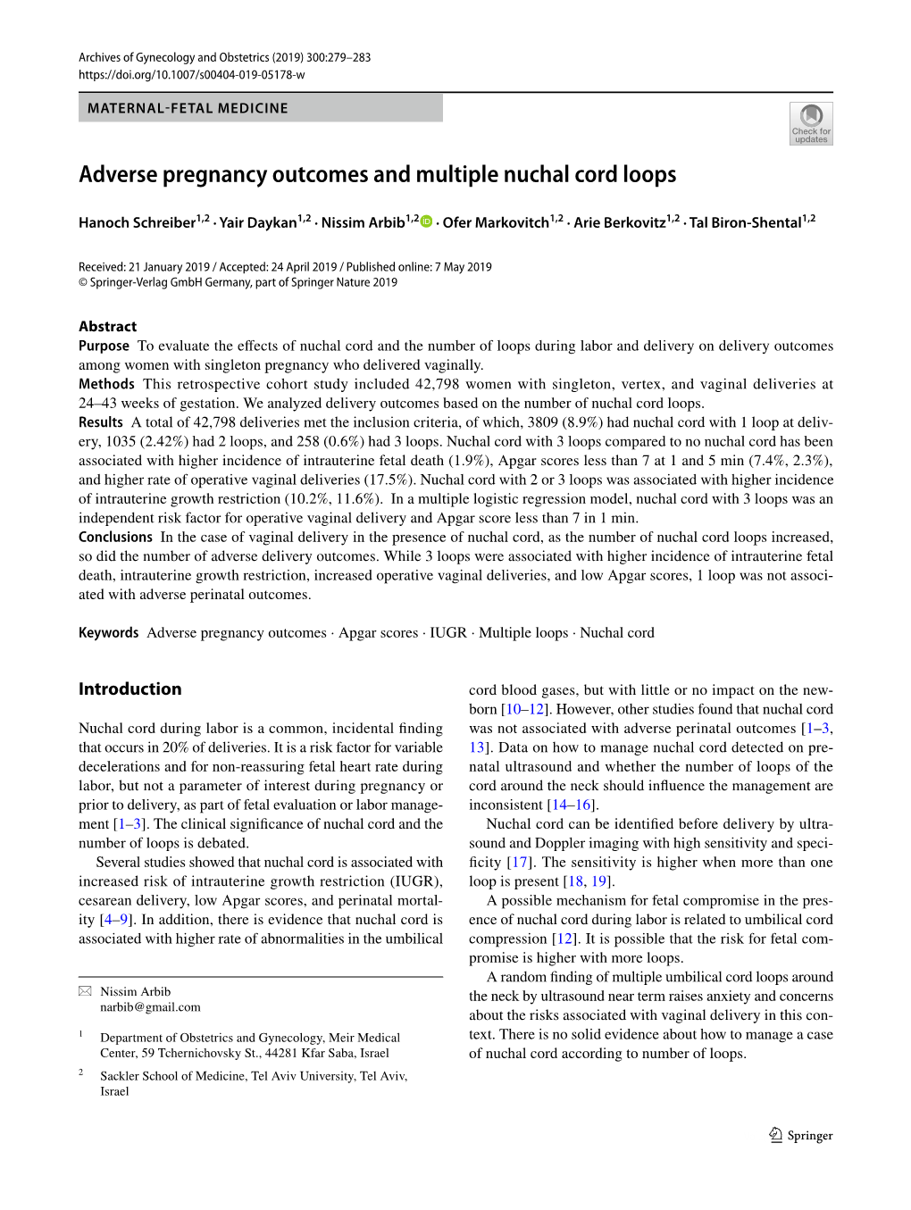 Adverse Pregnancy Outcomes and Multiple Nuchal Cord Loops