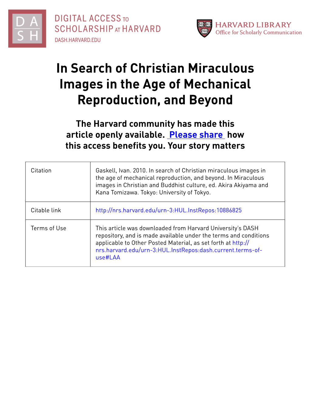 In Search of Christian Miraculous Images in the Age of Mechanical Reproduction, and Beyond