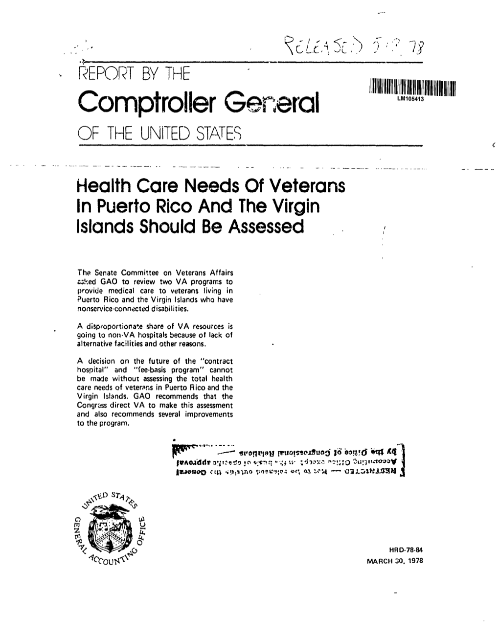 HRD-78-84 Health Care Needs of Veterans in Puerto Rico and The