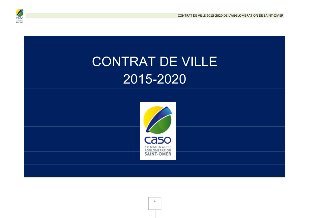 Contrat De Ville 2015-2020 De L’Agglomeration De Saint-Omer