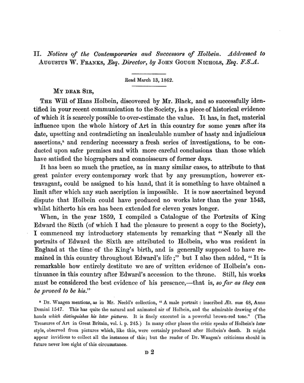 Will of Hans Holbein, Discovered by Mr. Blac