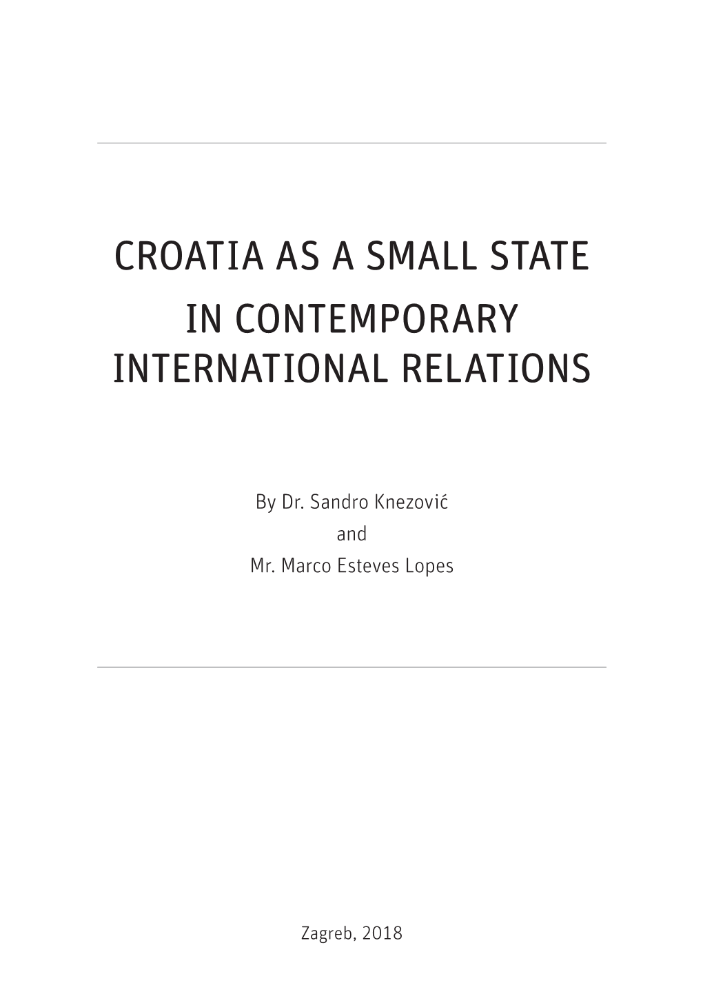 Croatia As a Small State in Contemporary International Relations