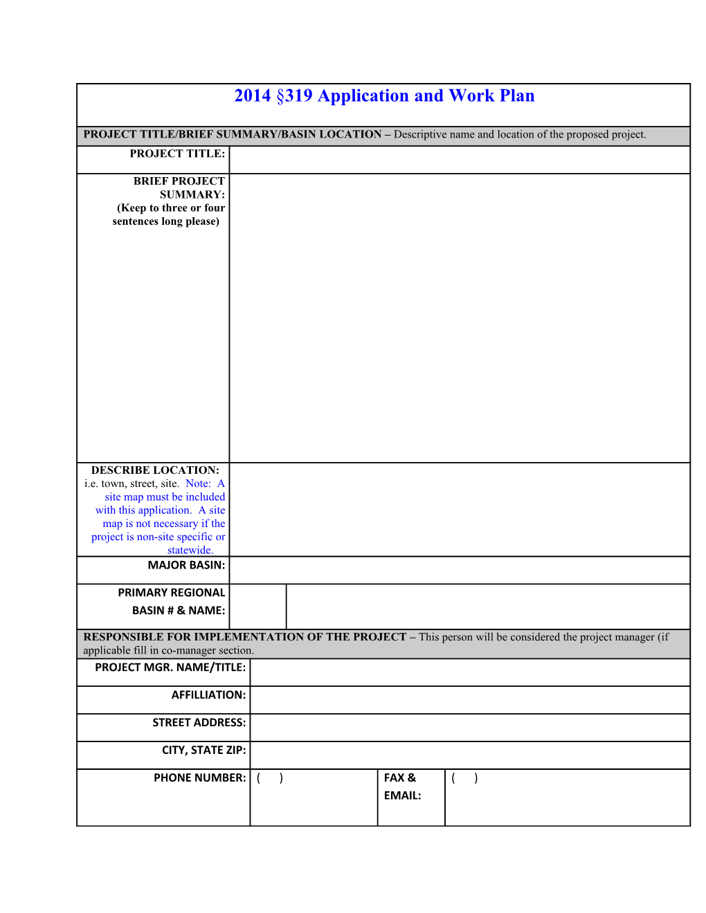 Section 319 Nonpoint Source Grant Requirements for FY2011