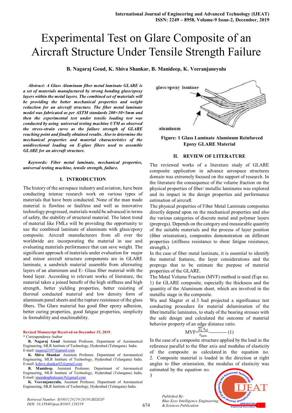 Experimental Test on Glare Composite of an Aircraft Structure Under Tensile Strength Failure