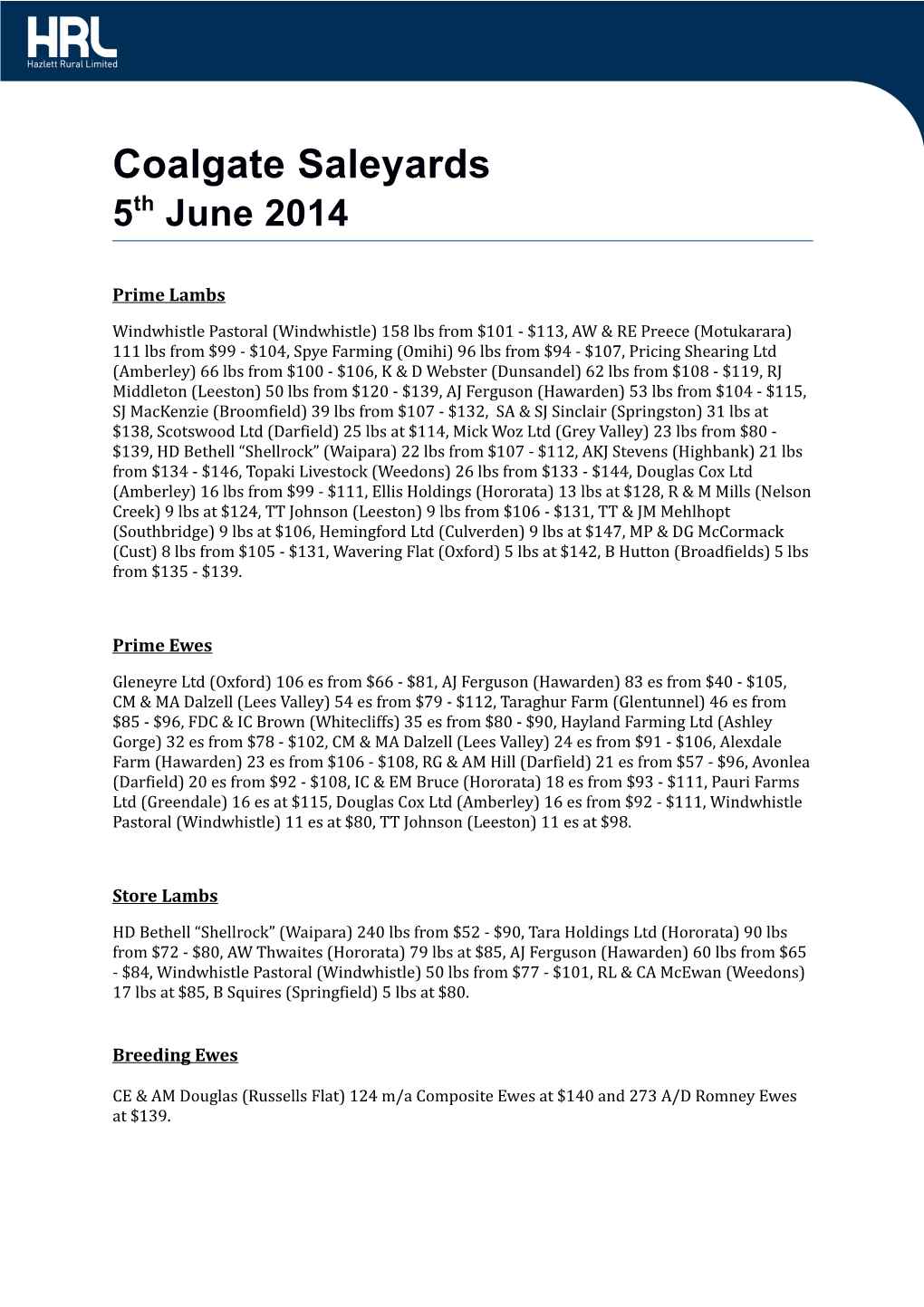 Coalgate Saleyards 5Th June 2014