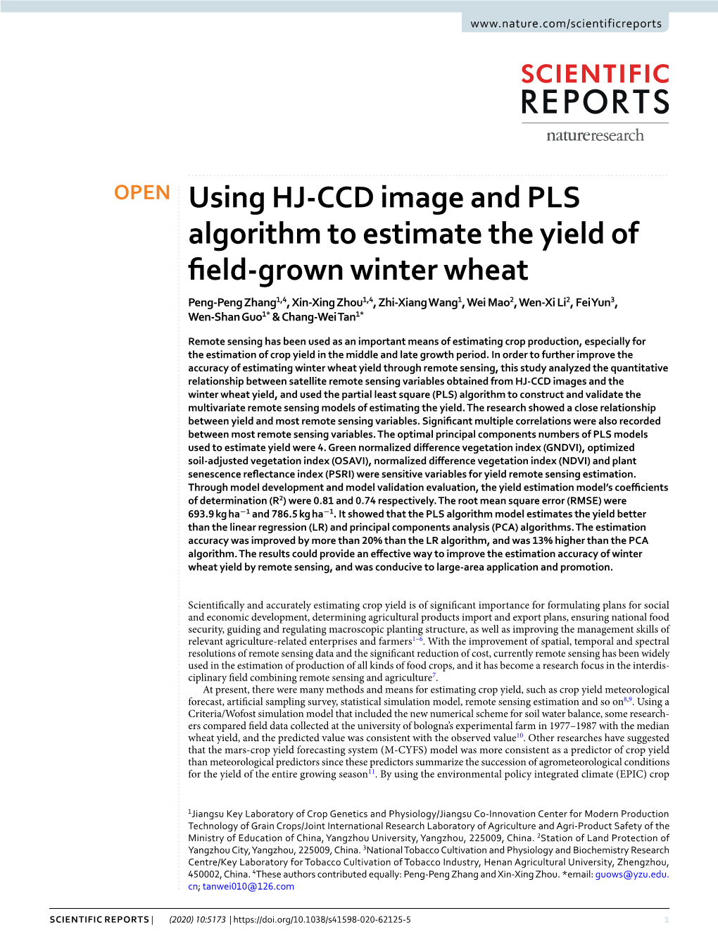 Using HJ-CCD Image and PLS Algorithm to Estimate the Yield Of