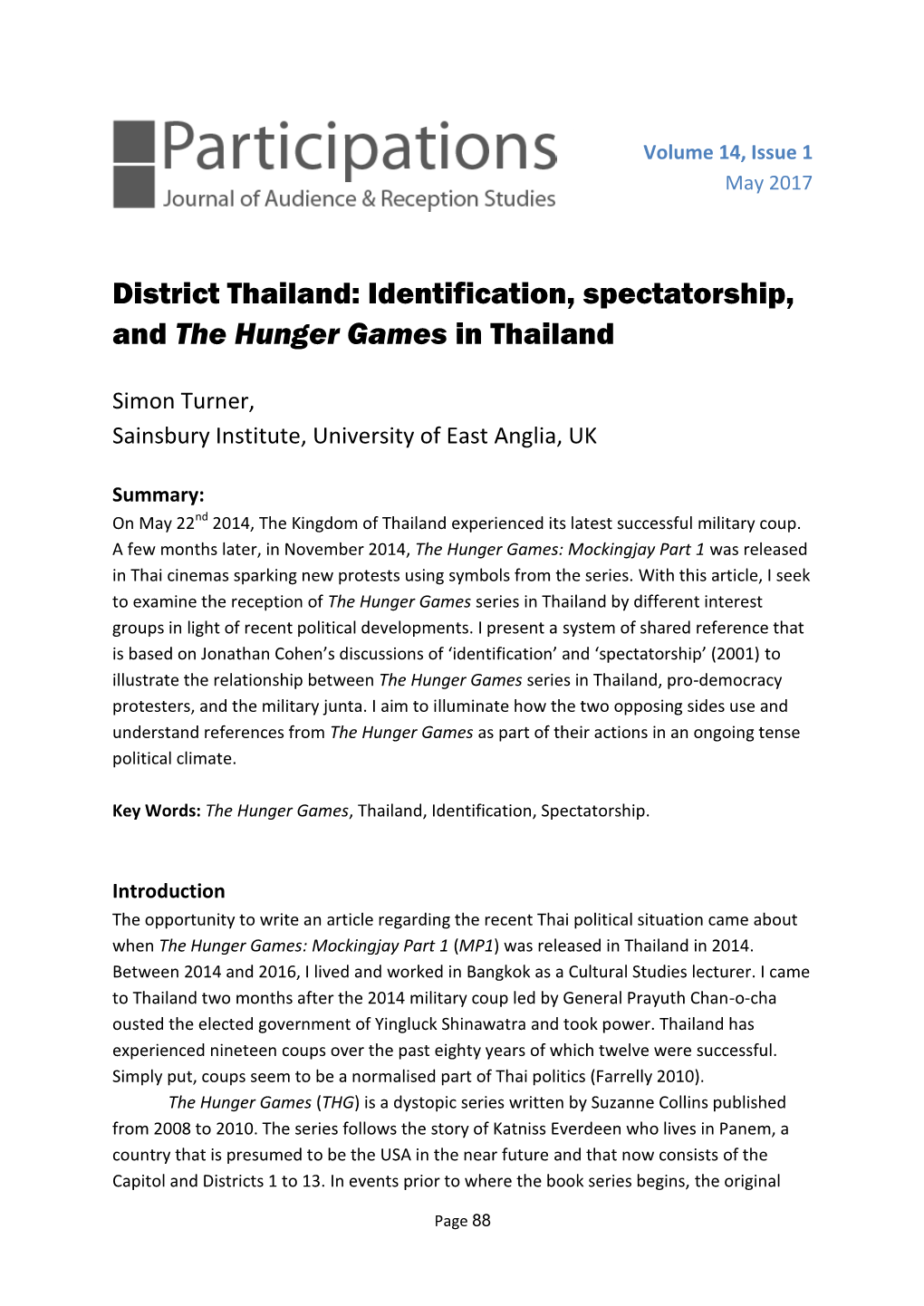 District Thailand: Identification, Spectatorship, and the Hunger Games in Thailand