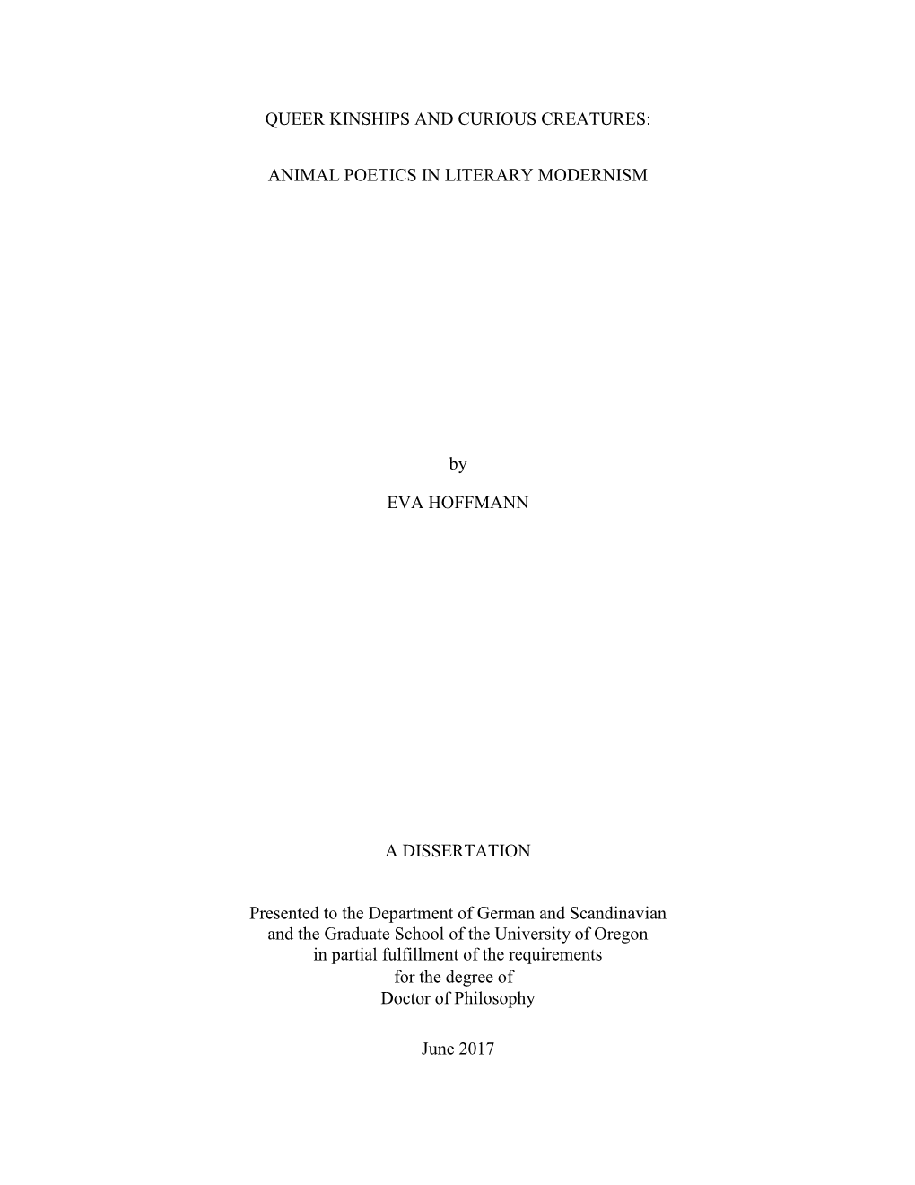 ANIMAL POETICS in LITERARY MODERNISM By