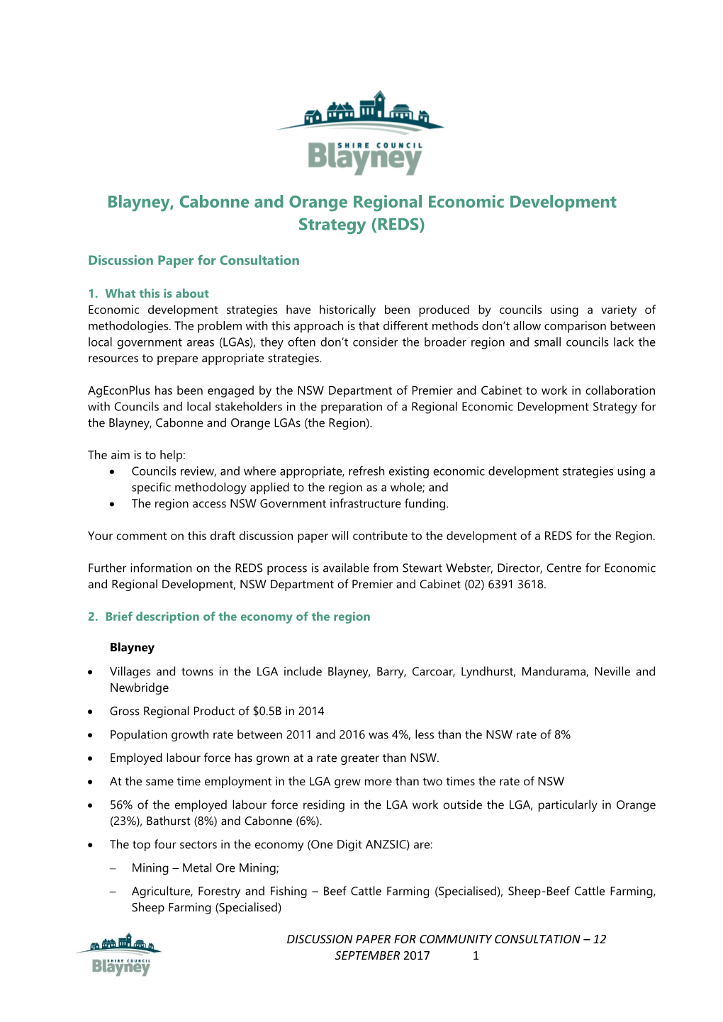 Blayney, Cabonne and Orange Regional Economic Development Strategy (REDS)