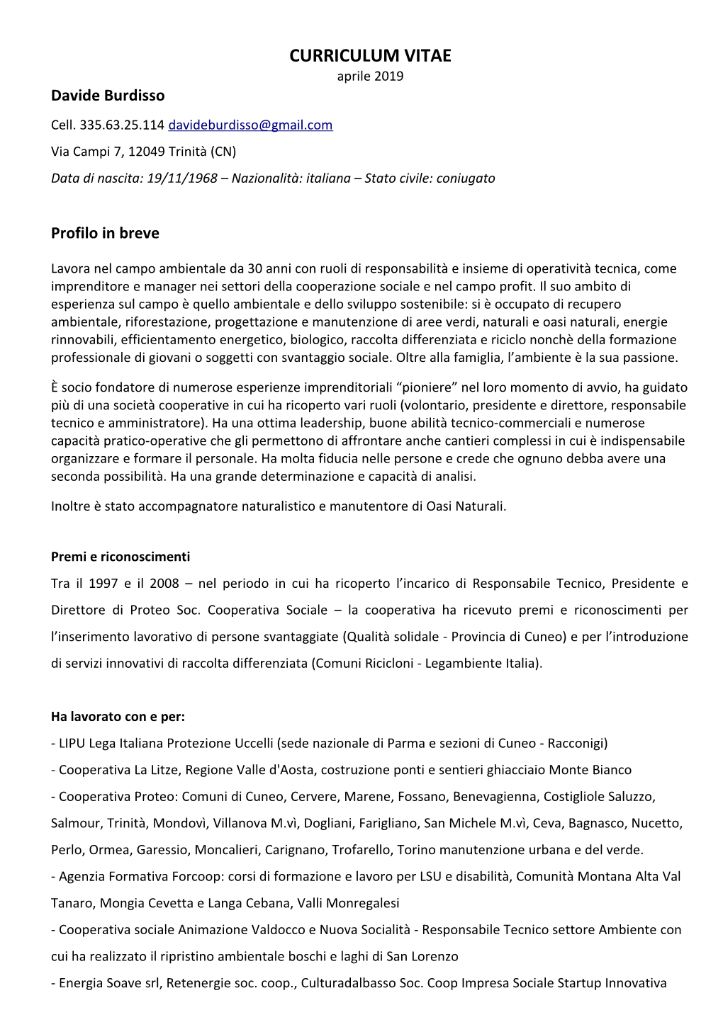 CURRICULUM VITAE Aprile 2019 Davide Burdisso