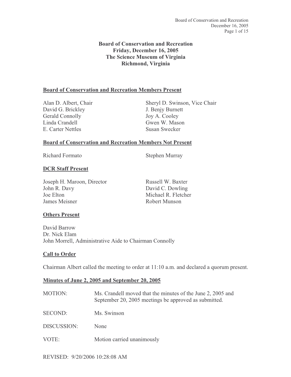 9/20/2006 10:28:08 AM Board of Conservation and Recreation December 16, 2005 Page 2 of 15