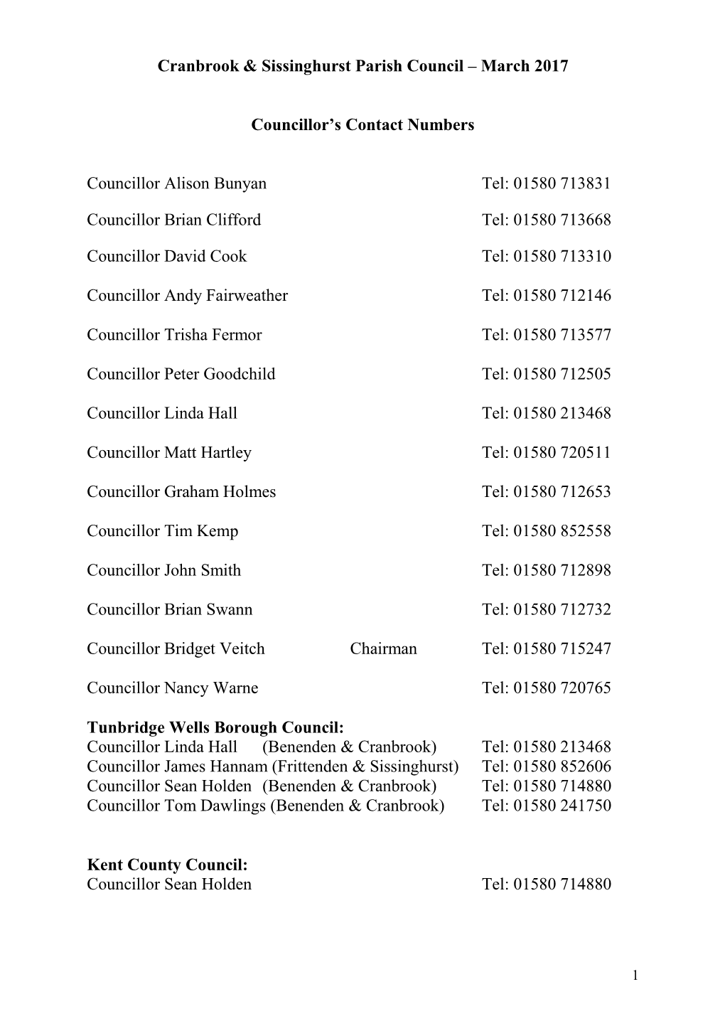 Parish Council Members As at 1St September 2005