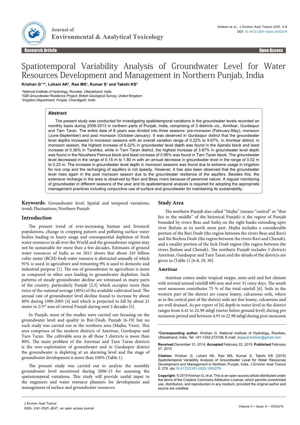 Spatiotemporal Variability Analysis of Groundwater Level for Water