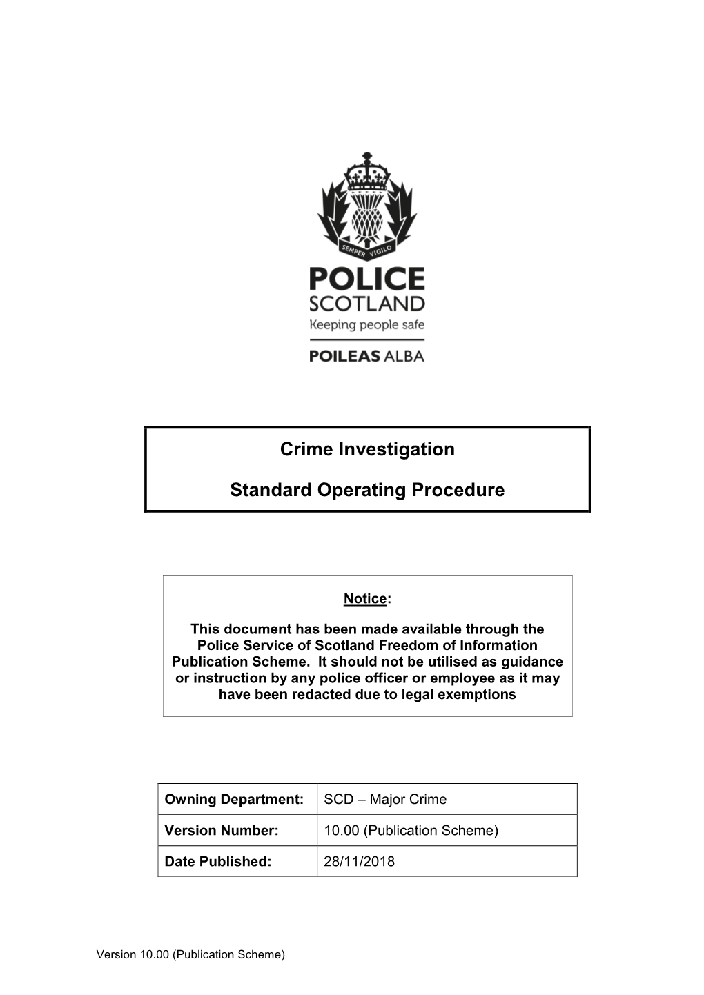 Crime Investigation Standard Operating Procedure (SOP)