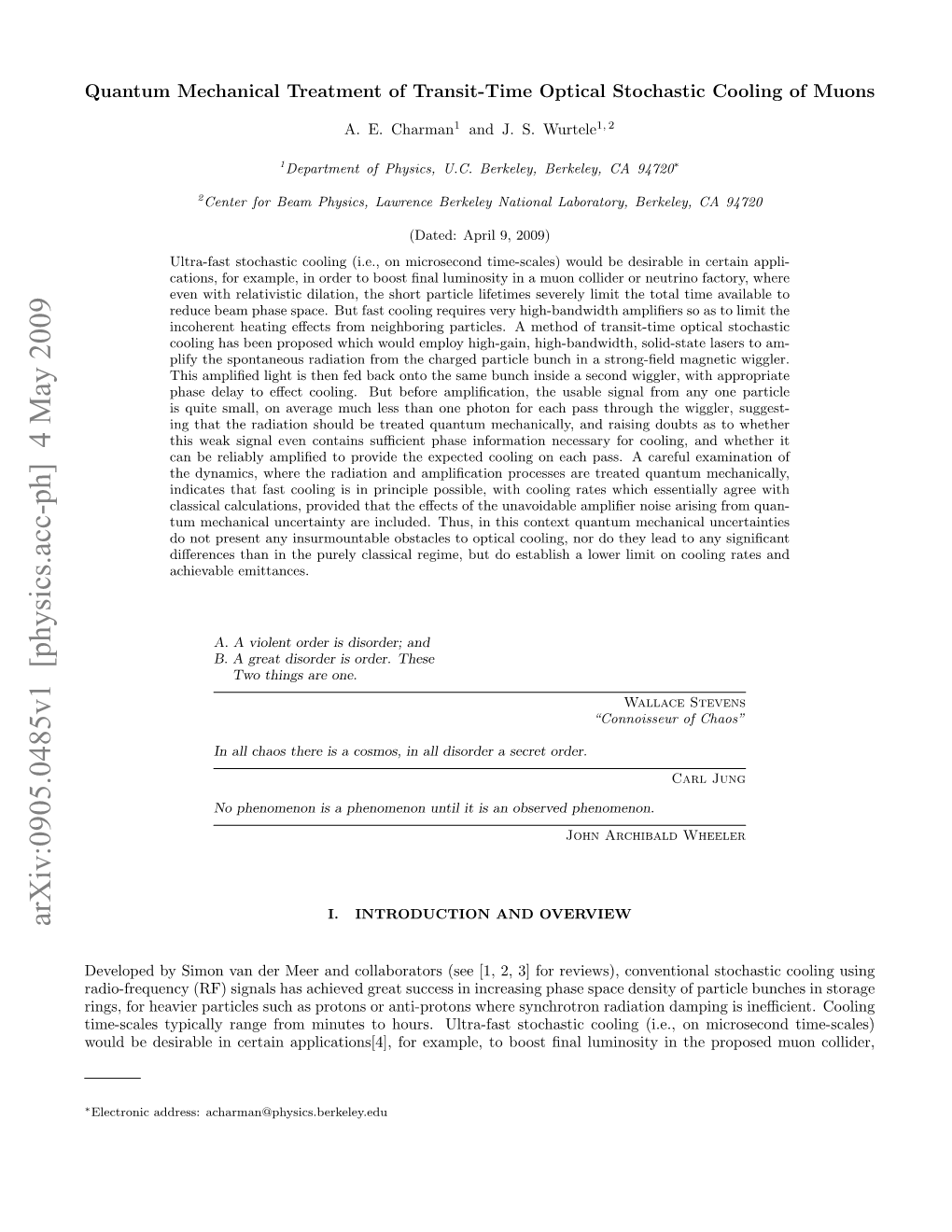 Arxiv:0905.0485V1 [Physics.Acc-Ph] 4 May 2009