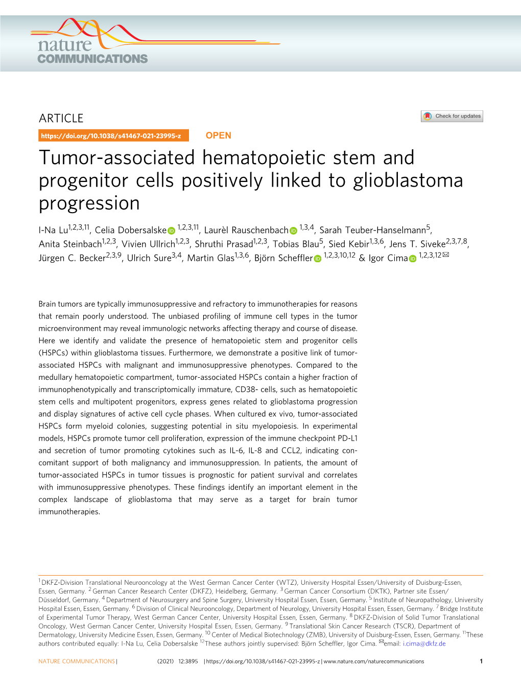 Tumor-Associated Hematopoietic Stem and Progenitor Cells Positively Linked to Glioblastoma Progression