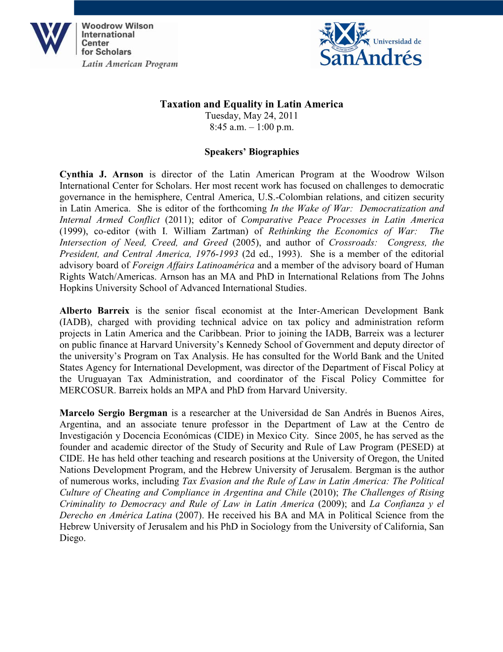Taxation and Equality in Latin America Tuesday, May 24, 2011 8:45 A.M