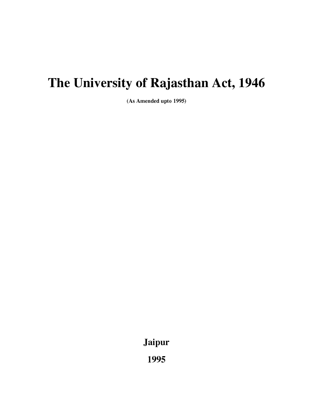 The University of Rajasthan Act, 1946