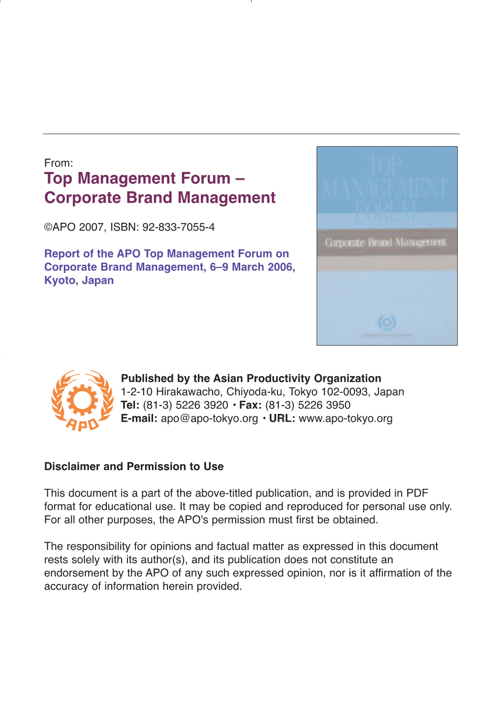 Top Management Forum – Corporate Brand Management