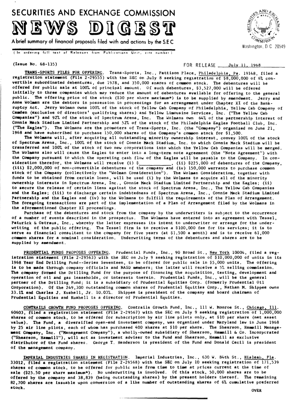 SEC News Digest, 07-11-1968