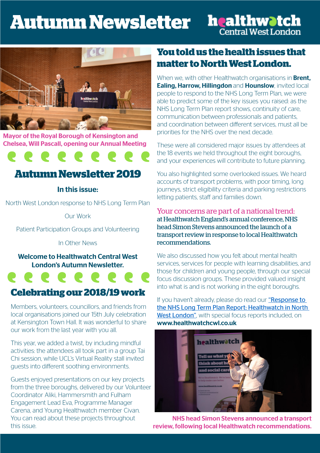 Healthwatch Newsletter Autumn 2019