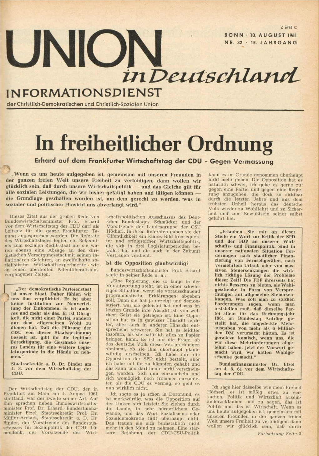 UID Jg. 15 1961 Nr. 32, Union in Deutschland