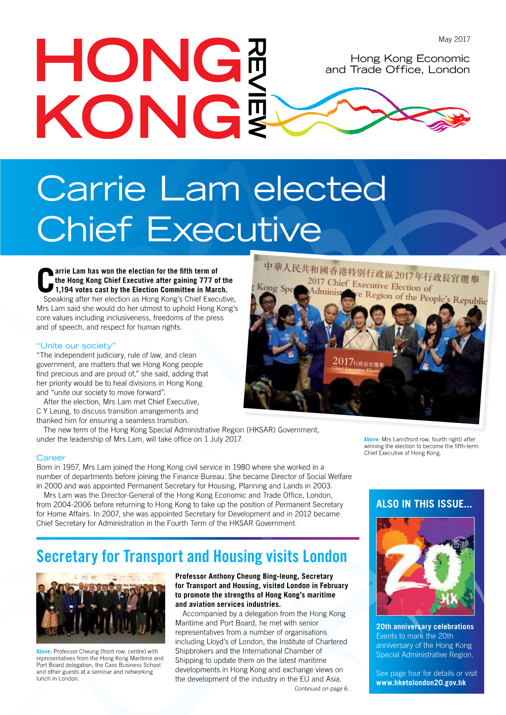 Carrie Lam Elected Chief Executive