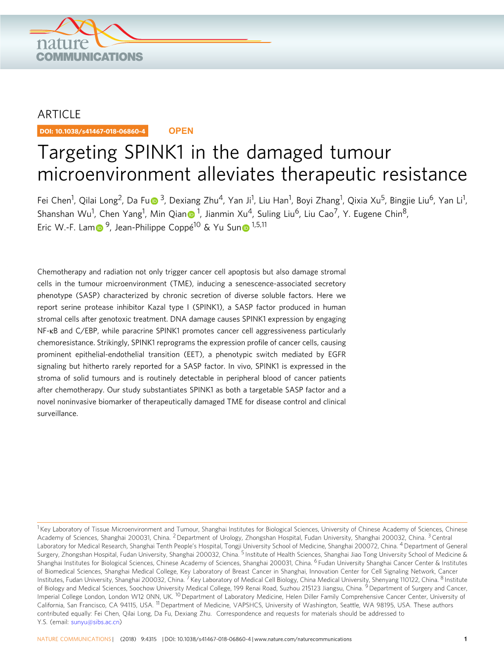 Targeting SPINK1 in the Damaged Tumour Microenvironment Alleviates Therapeutic Resistance