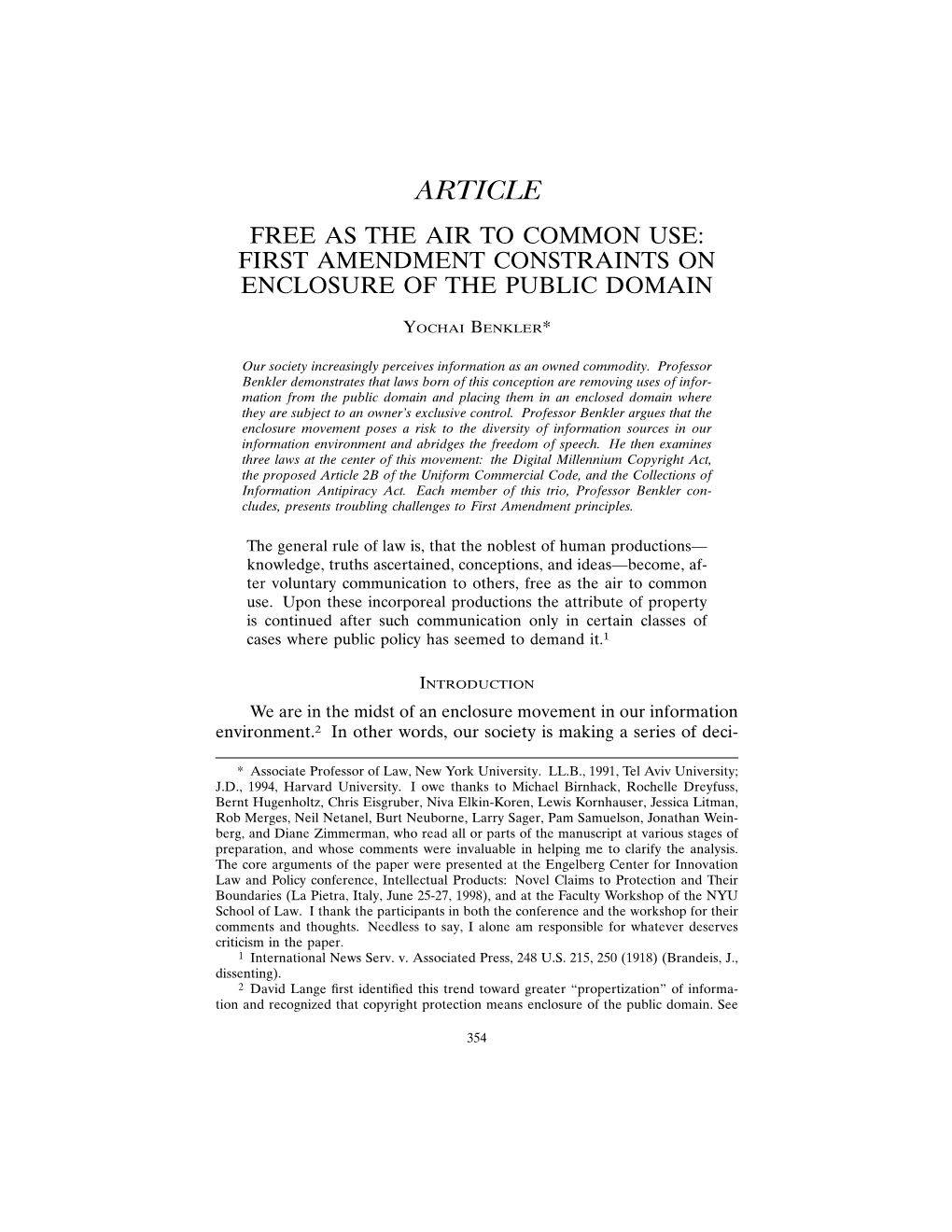 First Amendment Constraints on Enclosure of the Public Domain