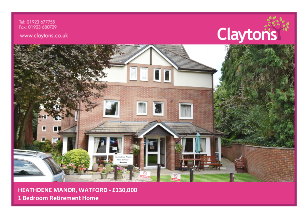 HEATHDENE MANOR, WATFORD - £130,000 1 Bedroom Retirement Home