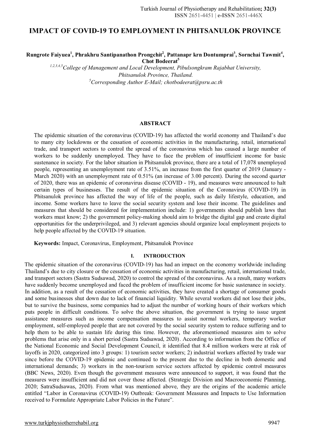 Impact of Covid-19 to Employment in Phitsanulok Province