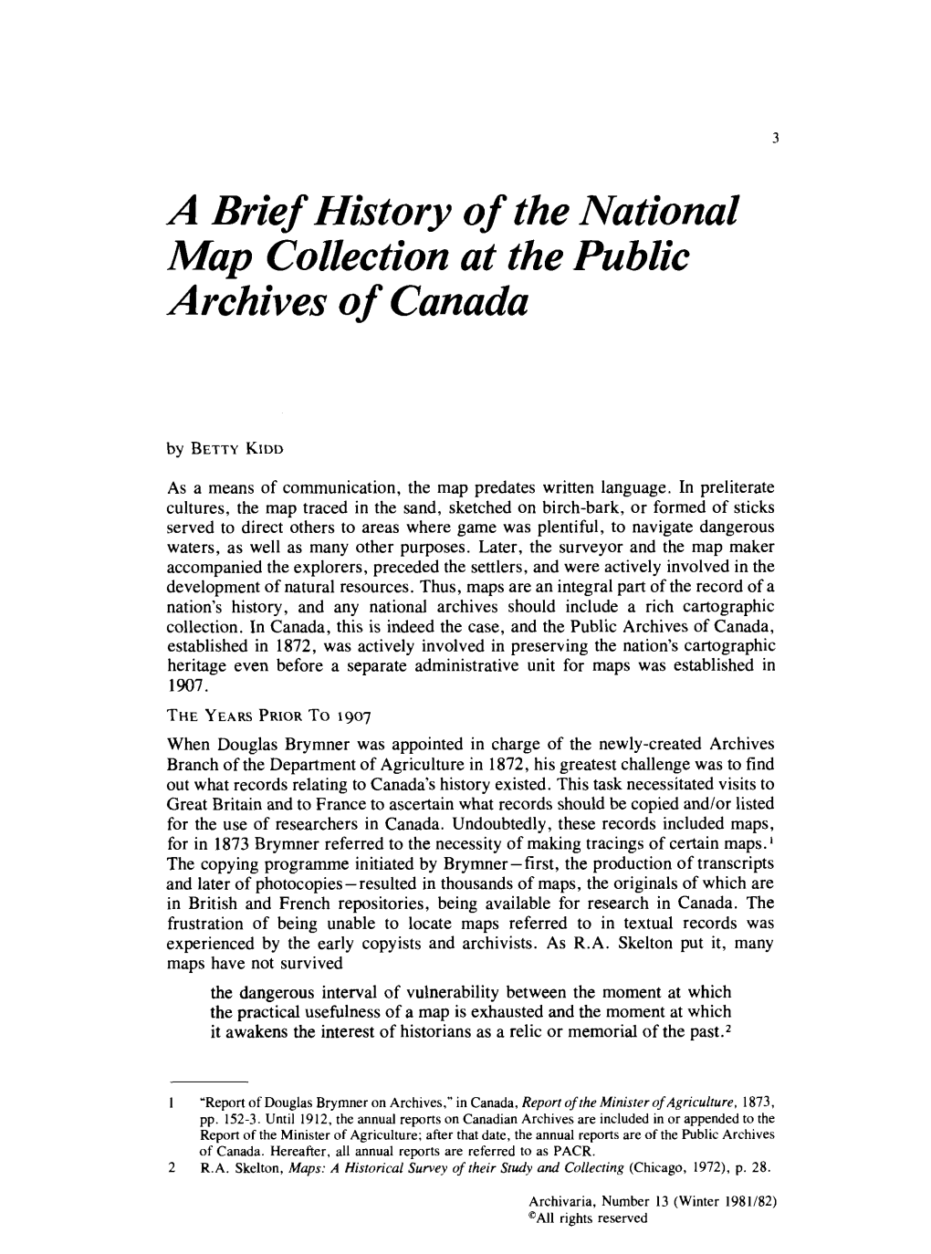 A Brief History of the National Map Collection at the Public Archives of Canada