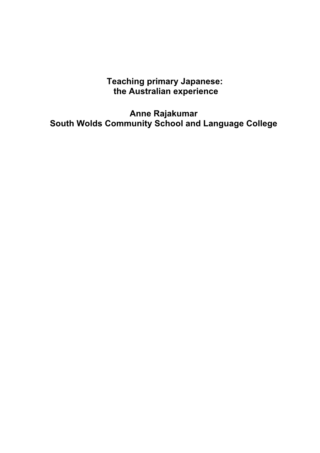 Teaching Primary Japanese