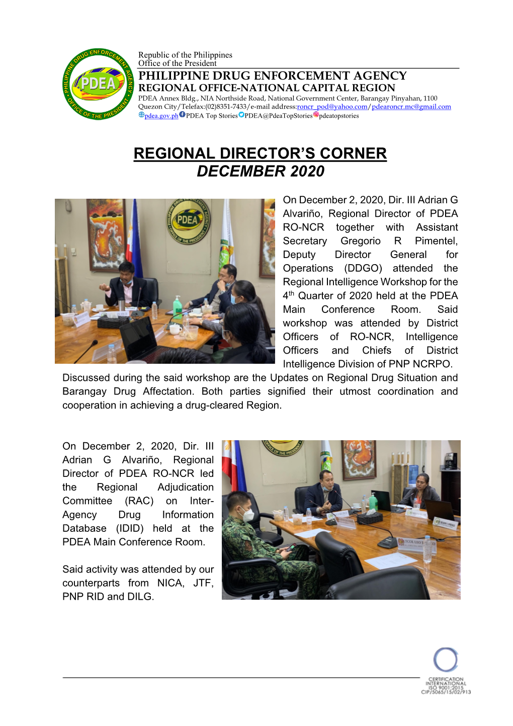 Regional Director's Corner December 2020