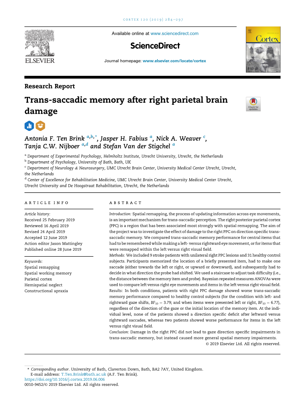 Trans-Saccadic Memory After Right Parietal Brain Damage