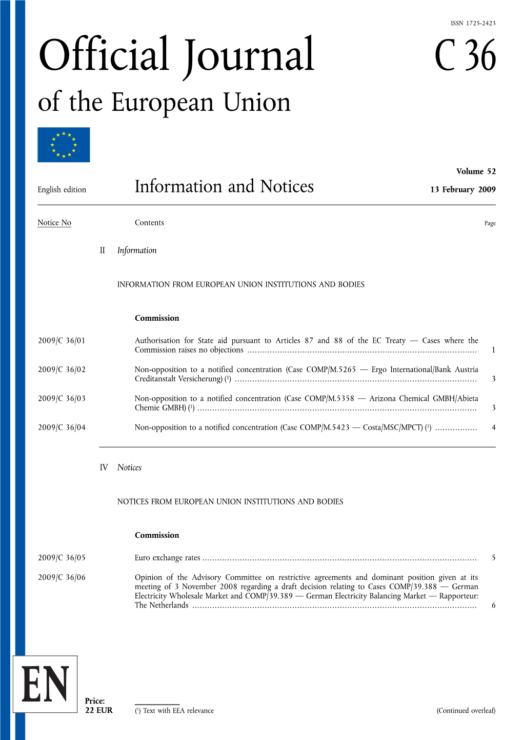 Official Journal C 36 of the European Union