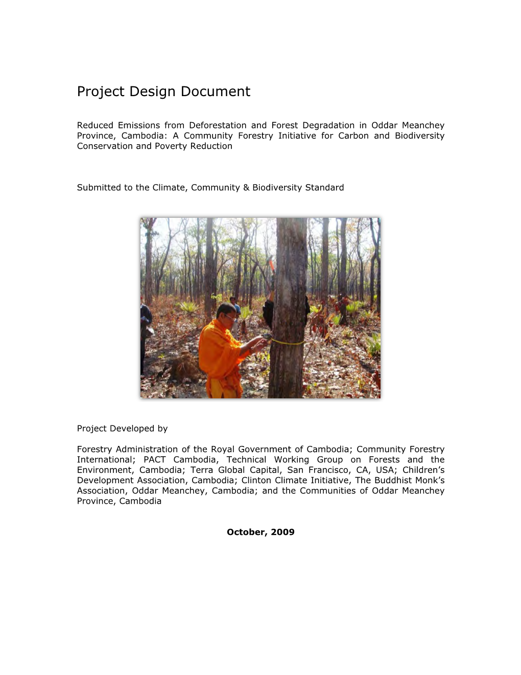 Oddar Meanchey Project Design Document for CCBA, April 2009