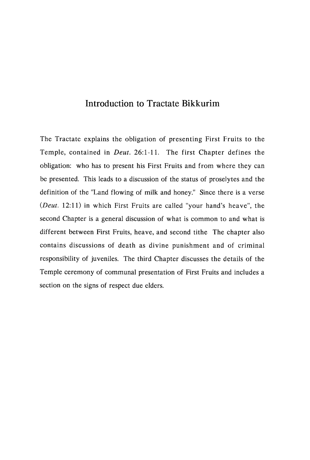 Introduction to Tractate Bikkurim