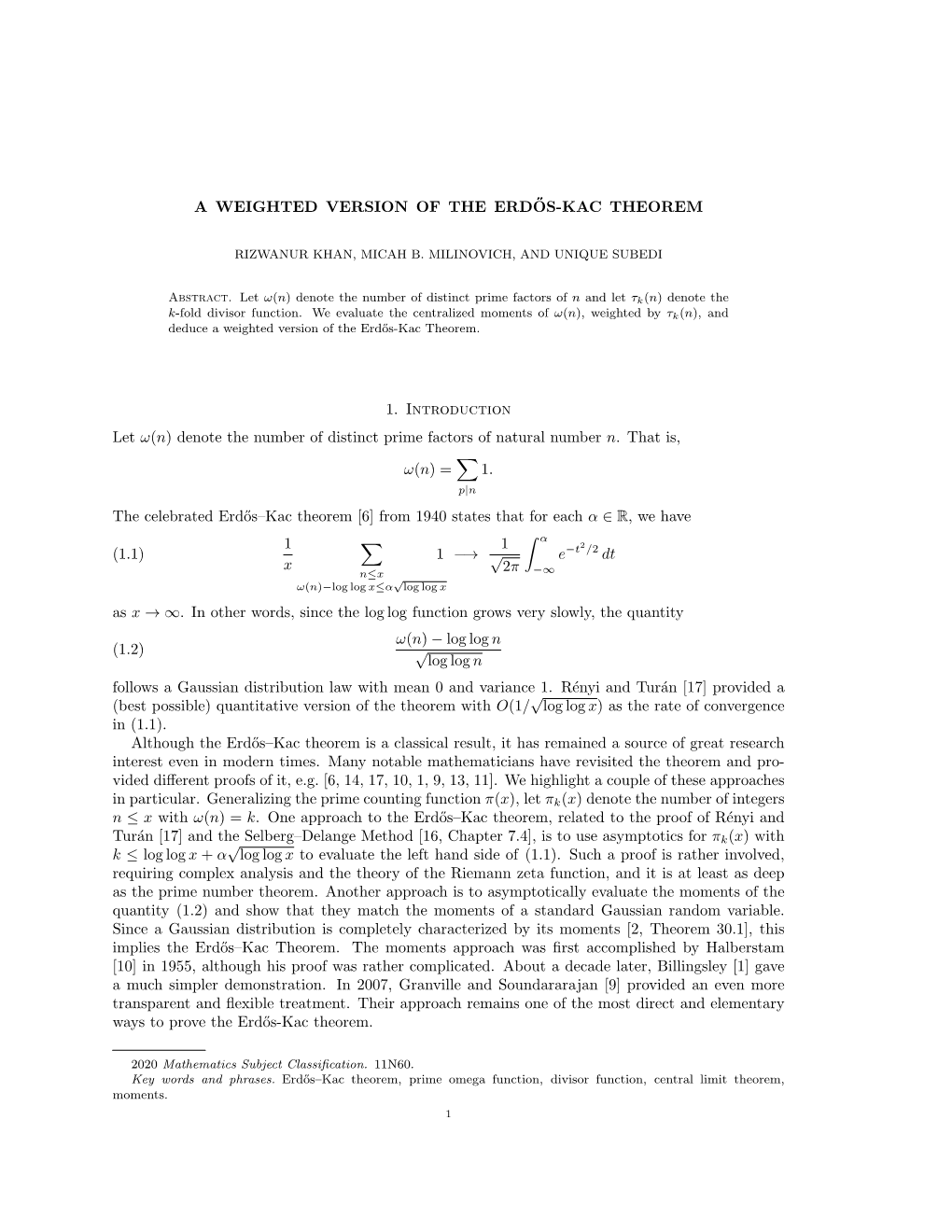 A Weighted Version of the Erdős-Kac Theorem
