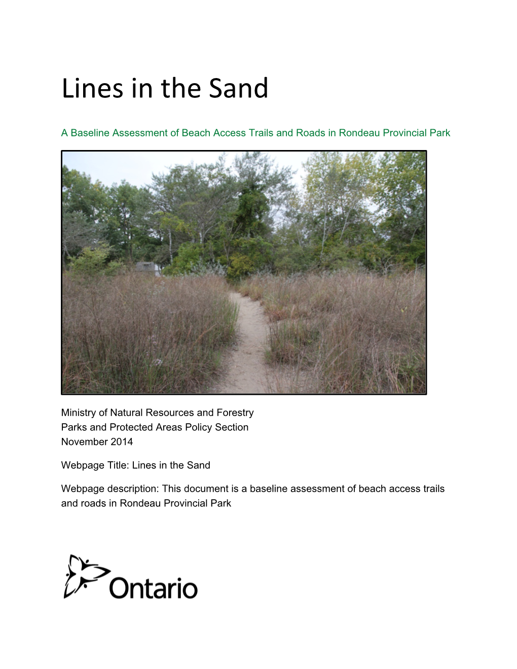 Lines in the Sand Baseline Assessment of Trails in Rondeau