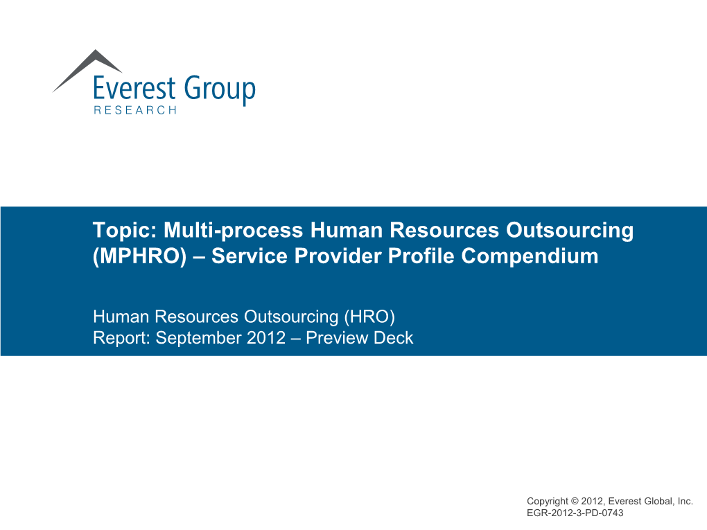 Topic: Multi-Process Human Resources Outsourcing (MPHRO) – Service Provider Profile Compendium